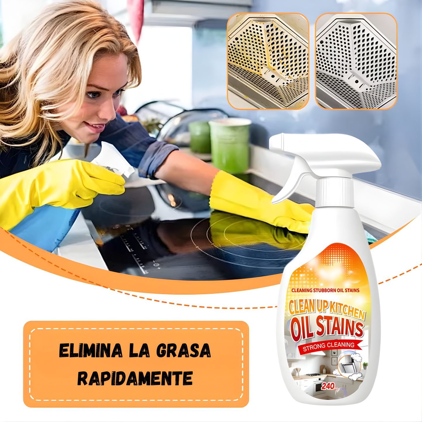 Limpiador de grasa de cocina, desengrasante y removedor de manchas